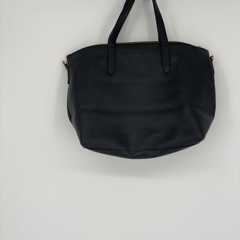 Cuyana Black Leather Tote with Gold Hardware